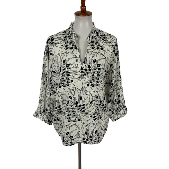 Anonyme Designers Blouse Large Black White Abstract Button Long Sleeve - Picture 1 of 6